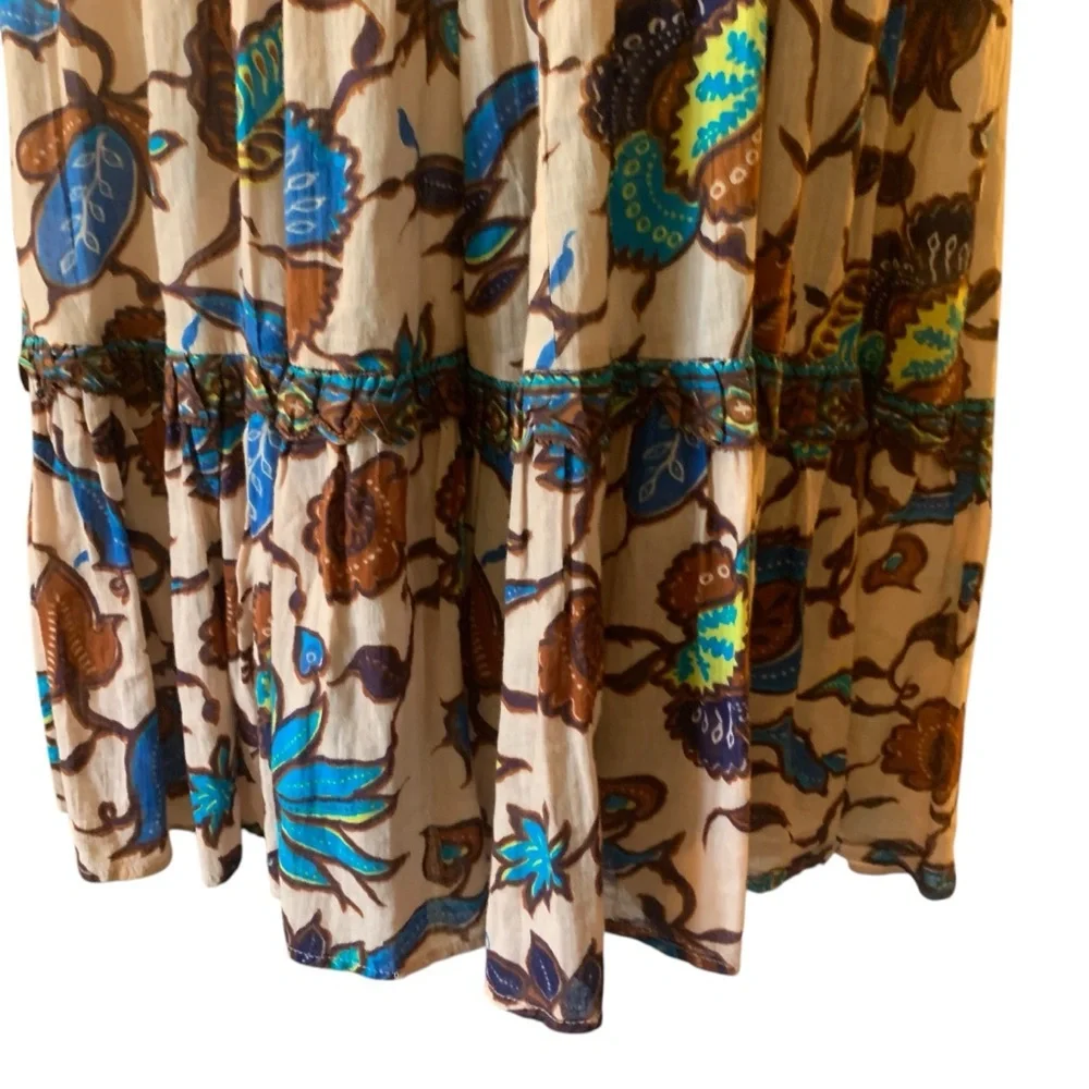 Anthro Love the label V-neck tiered ruffled maxi dress browns blues floral New S - Picture 14 of 16